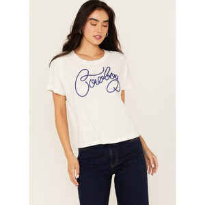 Ariat TShirt Women's XL White Cowboy Boxy Crop Short Sleeve Western Braided NEW